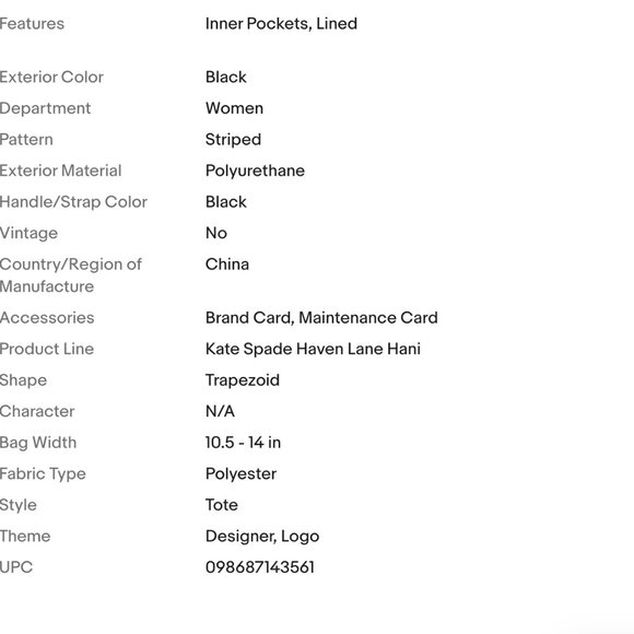 Women's Authentic KATE SPADE Haven Lane Hani Striped Tote Bag in Black Glitter - Picture 4 of 8